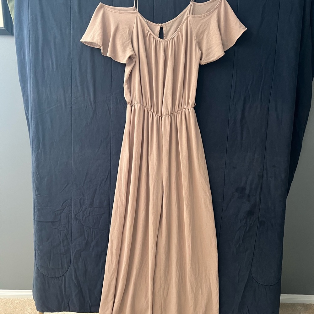 Chic Off-Shoulder Jumpsuit in Tan